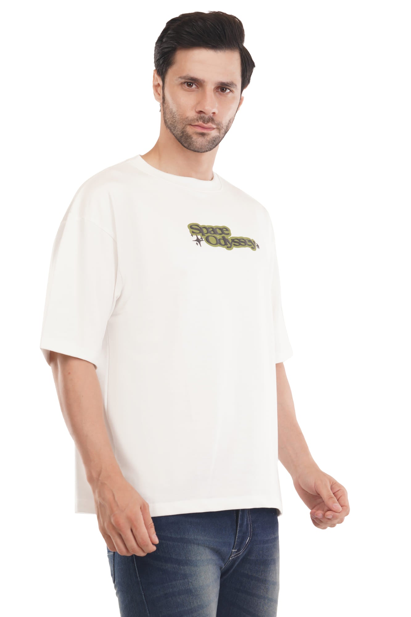 Space odyssey Cotton Tshirt - White Drop Shoulder