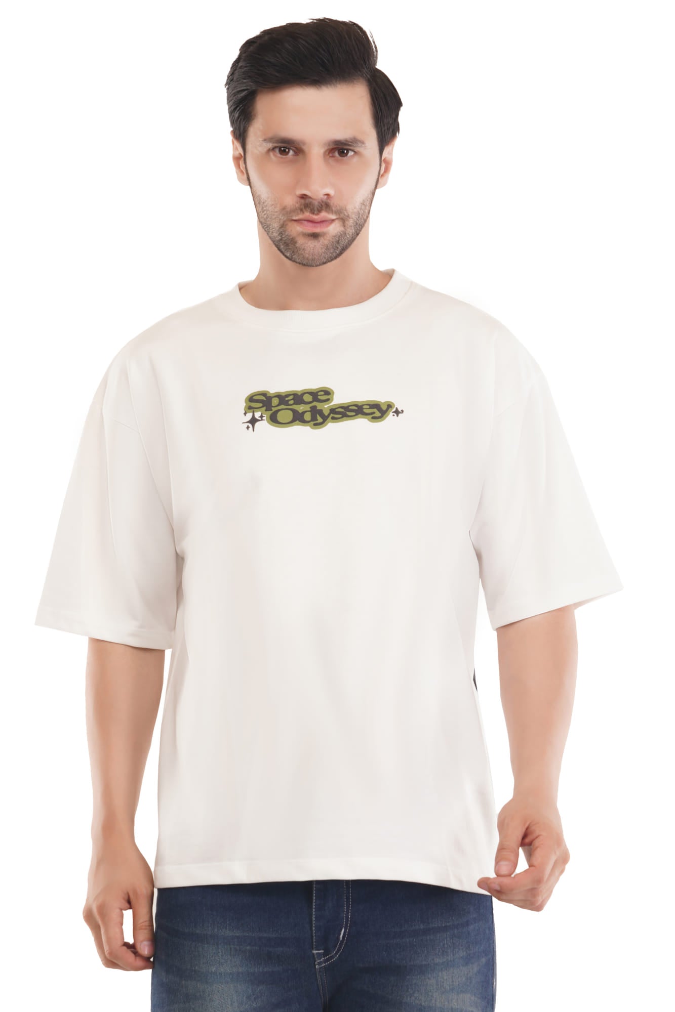 Space odyssey Cotton Tshirt - White Drop Shoulder