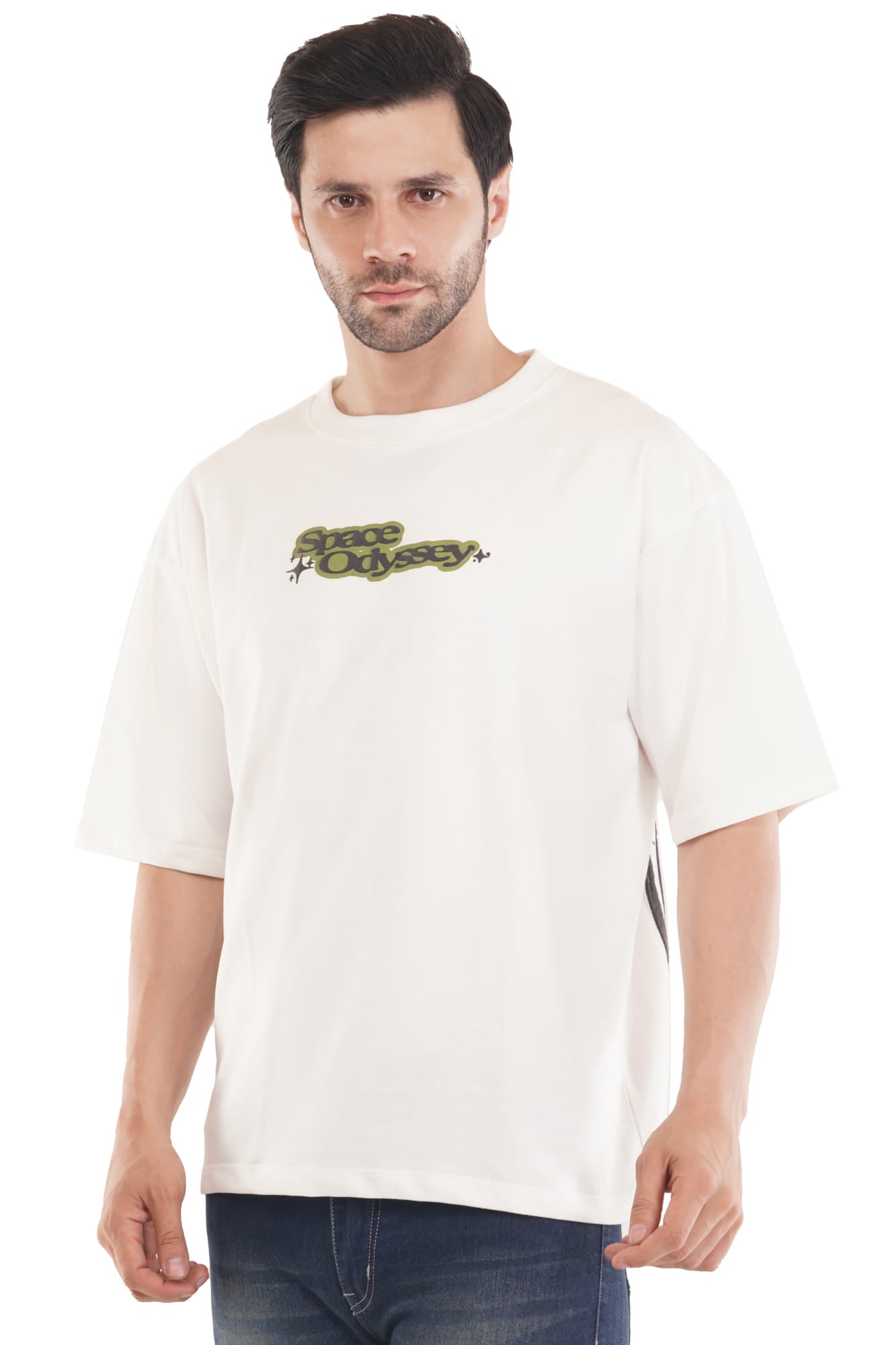 Space odyssey Cotton Tshirt - White Drop Shoulder