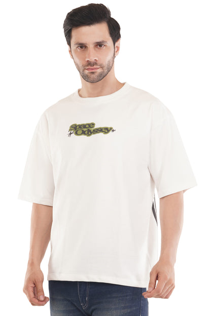 Space odyssey Cotton Tshirt - White Drop Shoulder