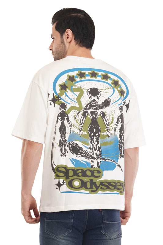 Space odyssey Cotton Tshirt - White Drop Shoulder