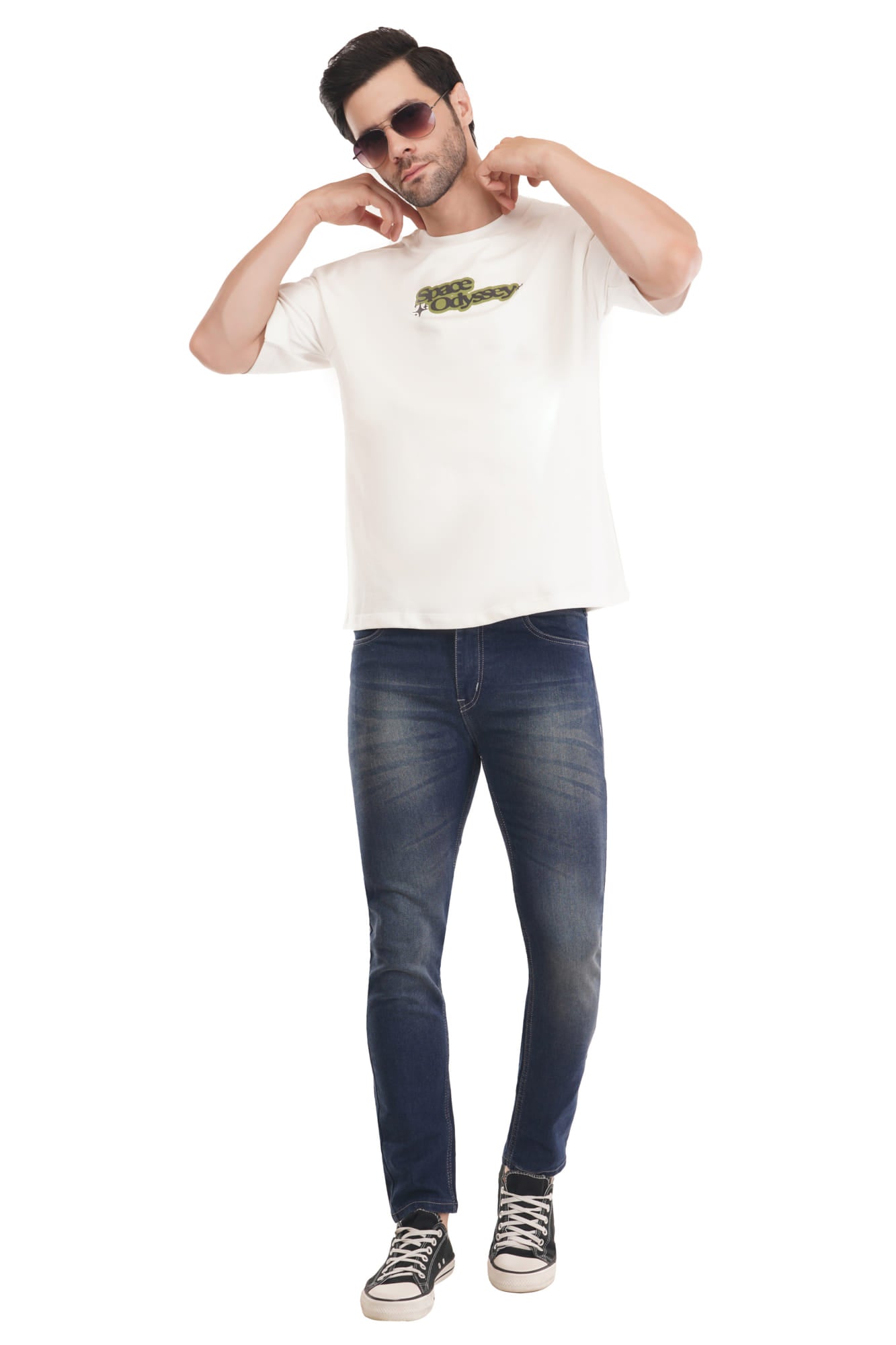 Space odyssey Cotton Tshirt - White Drop Shoulder