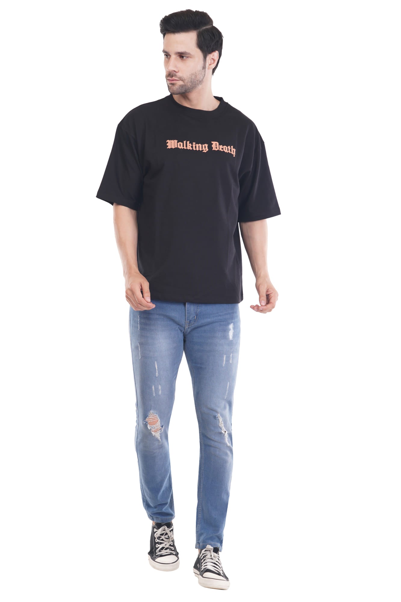 Walking Death Cotton Tshirt - Black Drop Shoulder